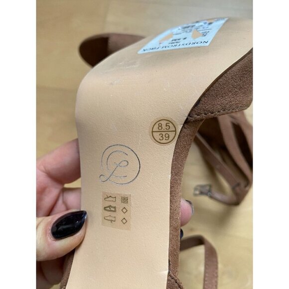 CHINESE Laundry New "Robby" Ankle Strap Brown Suede Sandal Flared Heel - Picture 5 of 9